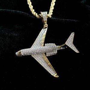 NEW PRIVATE JET FULL LAB DIAMONDS 18K GOLD ITALY *LIFETIME WARRANTY*